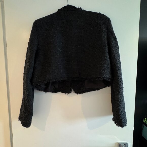 NWT H&M CROPPED BOUCLÉ-WEAVE JACKET Black (Large) - Picture 5 of 5